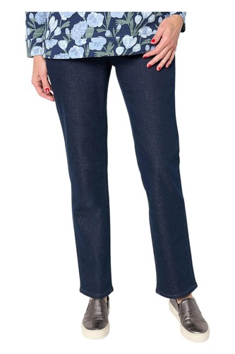 Denim & Co. Women's Comfy Knit Straight Leg Pull-On Jean Dark Wash