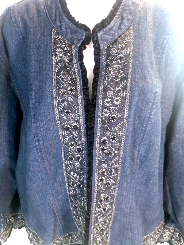 Denim Jacket Embellished Womens Units Size 3XL Open