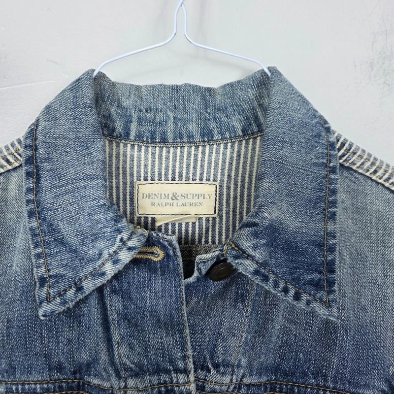 Denim & Supply Ralph Lauren Patchwork Cropped Jean Jacket Blue Stripe XS