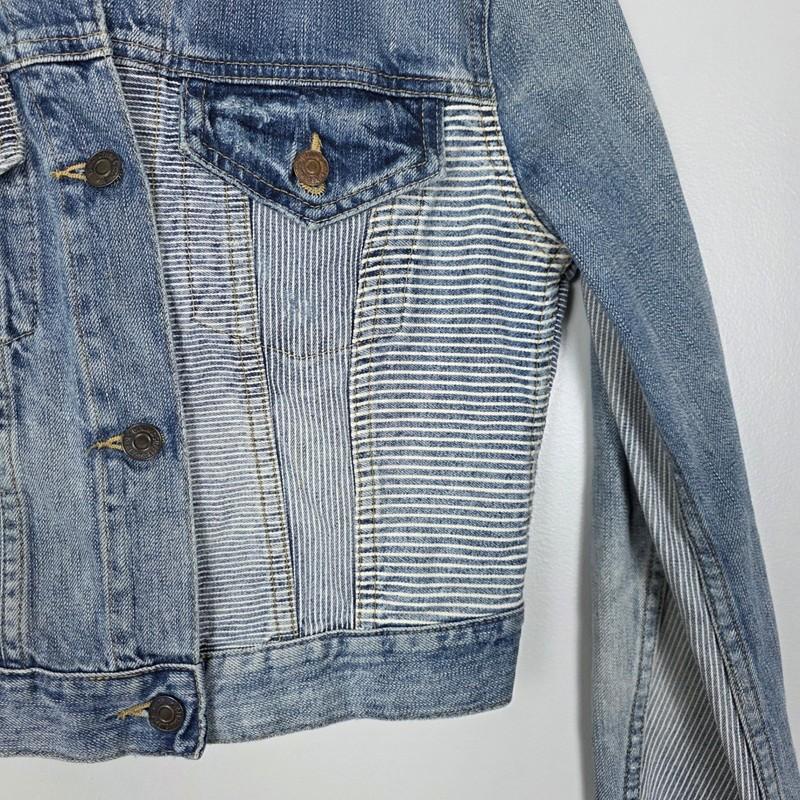 Denim & Supply Ralph Lauren Patchwork Cropped Jean Jacket Blue Stripe XS