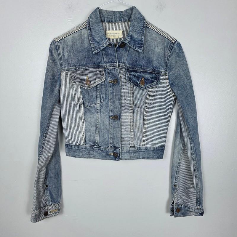 Denim & Supply Ralph Lauren Patchwork Cropped Jean Jacket Blue Stripe XS