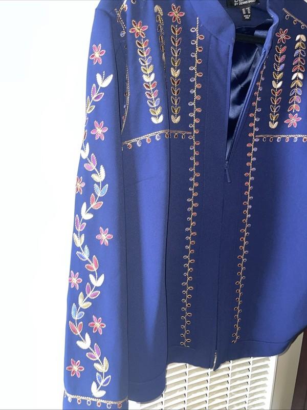 DENNIS BASSO Blue Multicolor Embroidered Floral Mandarin Collar Coat Jacket 22W