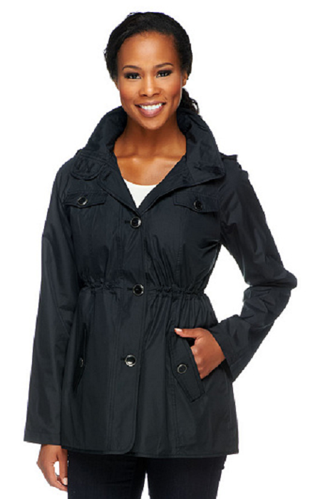 Dennis Basso Water Resistant Floral Lined Anorak Jacket with Hood Black XS