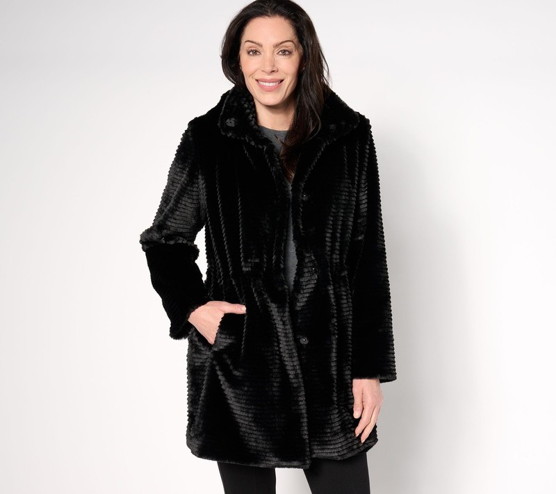 Dennis Basso Women's Jacket Sz XL Regular Faux Mink Anorak with Black A667573