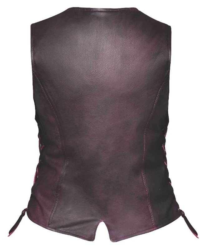 Derringer Women's Traditional Premium Lambskin Leather Motorcycle Vest - Purple