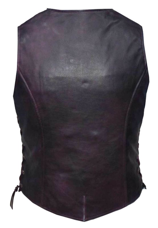 Derringer Women's Traditional Premium Lambskin Leather Motorcycle Vest - Purple