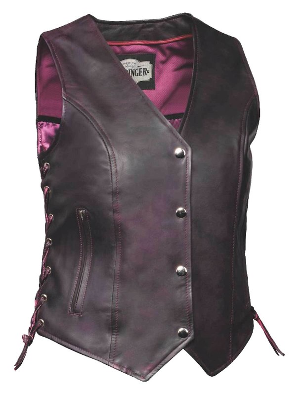 Derringer Women's Traditional Premium Lambskin Leather Motorcycle Vest - Purple