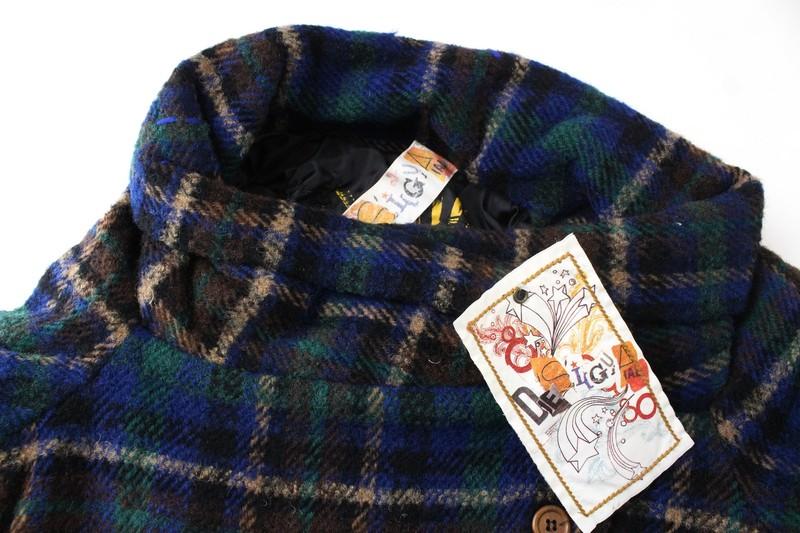 DESIGUAL Mula Women's Coat EU38 Blue Check Wool Blend Detail Embroidered