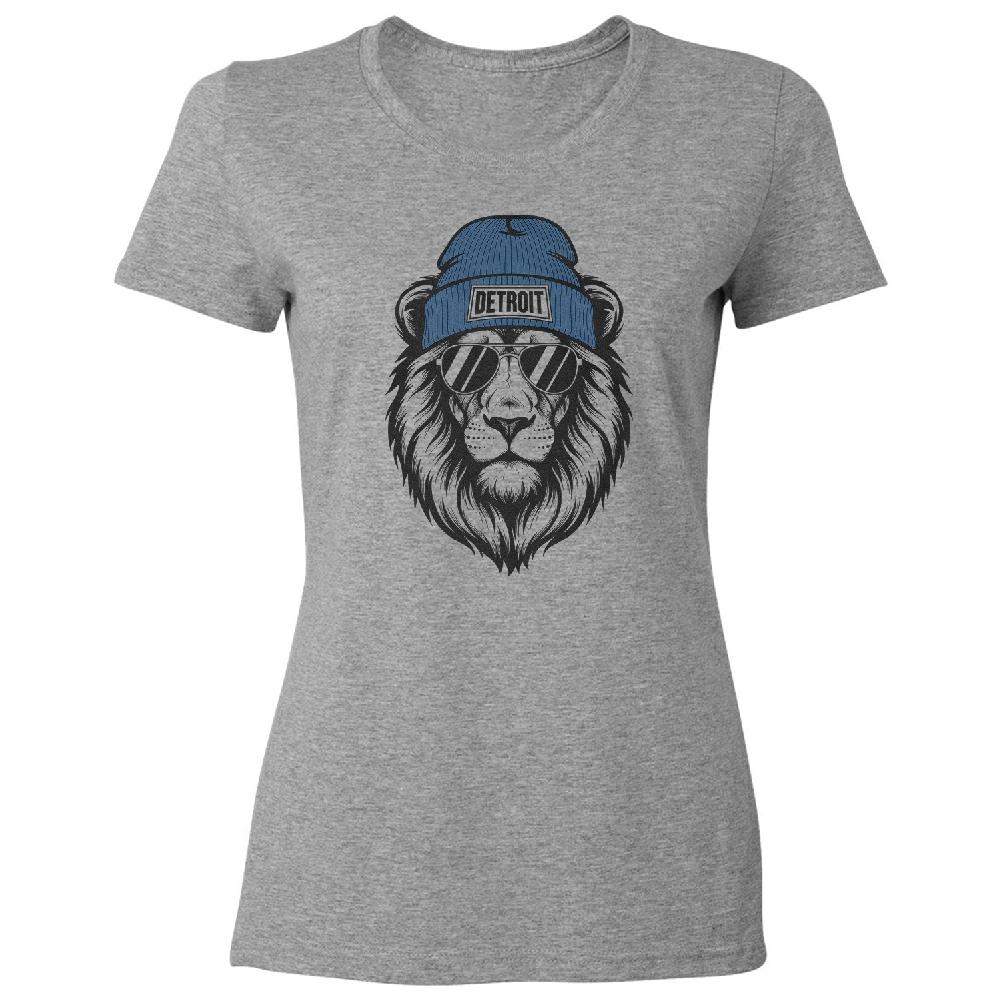 Detroit Fans Inspired -Lion Beanie And Shades Design Ladies' Crewneck T-Shirt