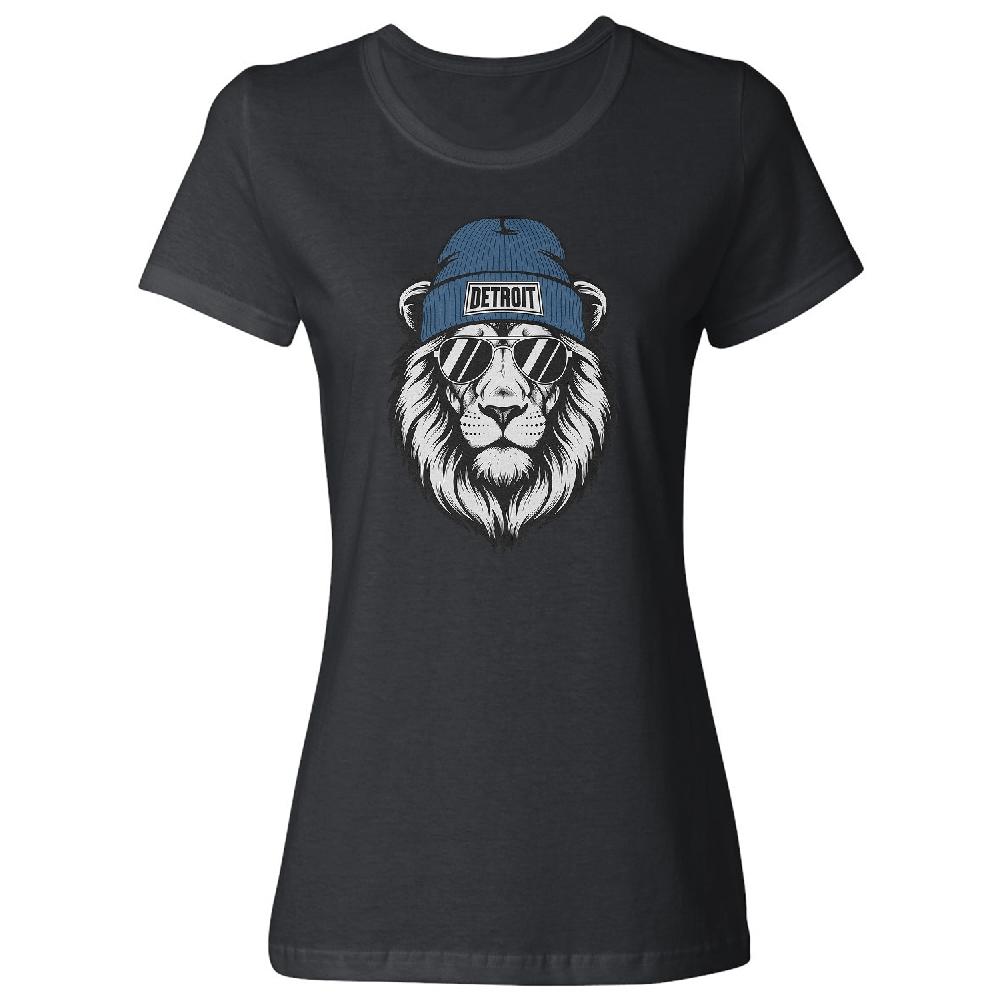 Detroit Fans Inspired -Lion Beanie And Shades Design Ladies' Crewneck T-Shirt