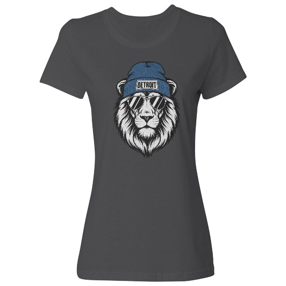 Detroit Fans Inspired -Lion Beanie And Shades Design Ladies' Crewneck T-Shirt