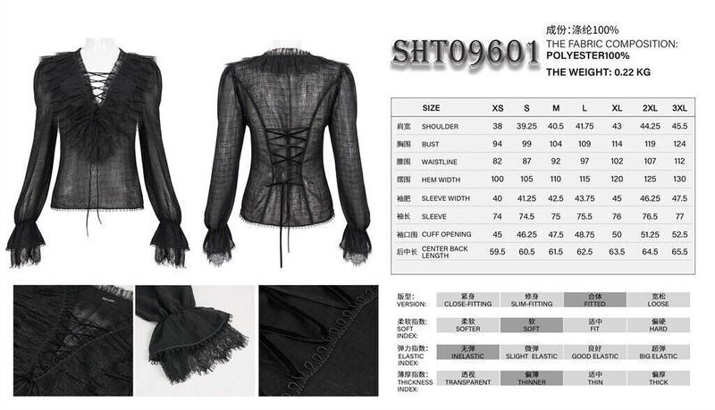 Devil Fashion Women Black Gothic Sexy V-neck Long Sleeve Elegant Ruffle Shirt
