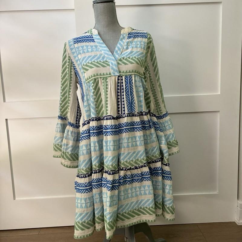 Devotion Twins Chic Boho Style Dress Embroidered Size XS White Blue And Green