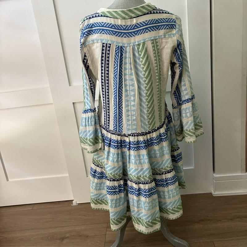 Devotion Twins Chic Boho Style Dress Embroidered Size XS White Blue And Green