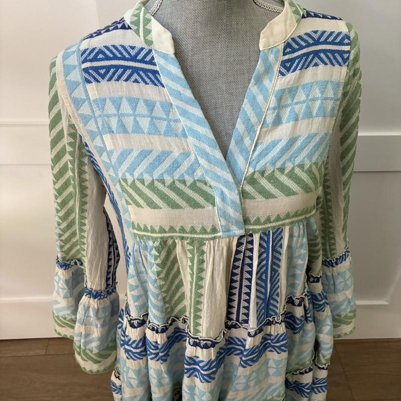 Devotion Twins Chic Boho Style Dress Embroidered Size XS White Blue And Green