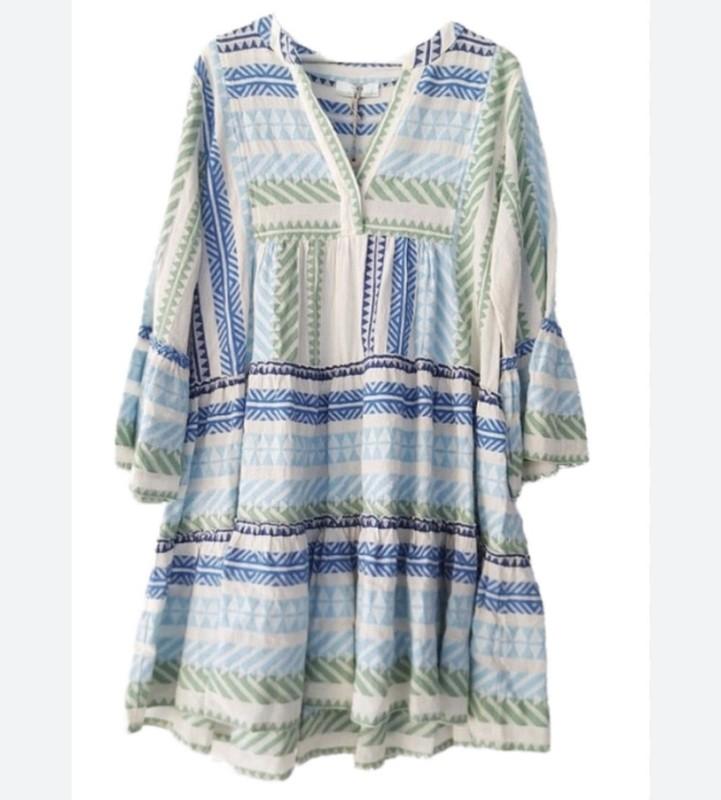 Devotion Twins Chic Boho Style Dress Embroidered Size XS White Blue And Green