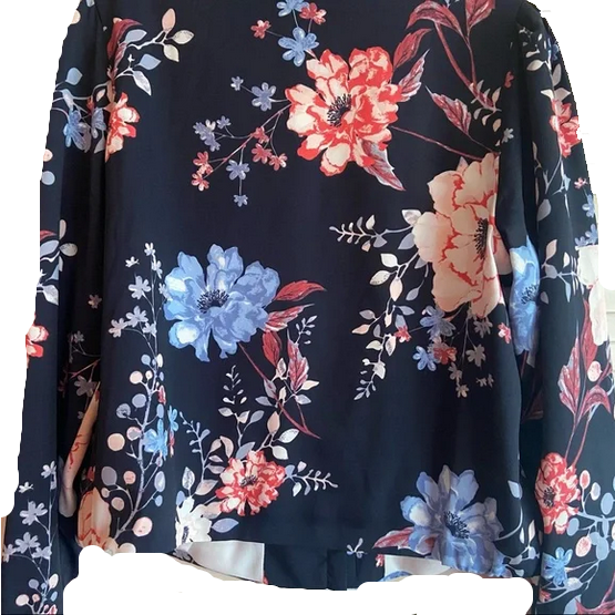 DG2 By Diane Gilman Floral Printed Lightweight Bomber Jacket NAVY 2X