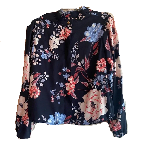 DG2 By Diane Gilman Floral Printed Lightweight Bomber Jacket NAVY 2X