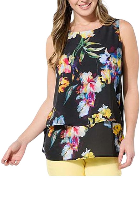 DG2 by Diane Gilman Women's Printed Combo Easy Tank Black Pop Floral