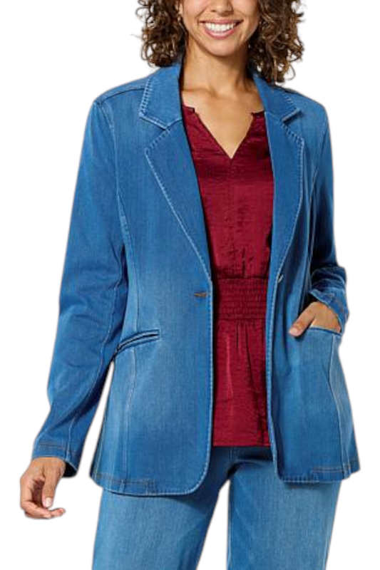 DG2 byDianeGilman Women's Super Stretch Knit Denim Blazer Midtone