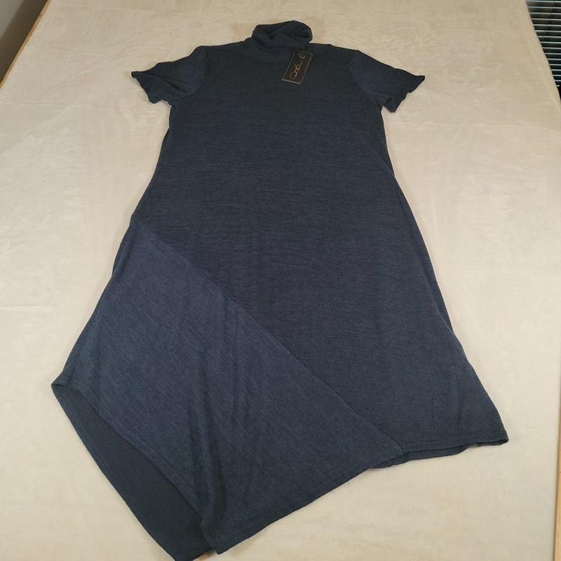 DG2 Diane Gilman Asymmetric Turtleneck Sweater Dress Navy Women’s Size S 64621