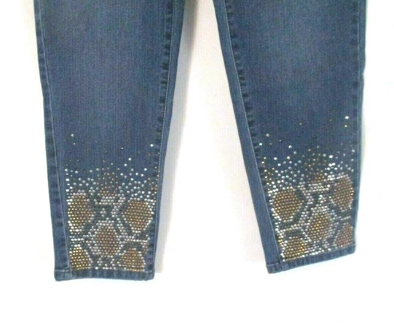 DG2 Diane Gilman Embellished Jeans Sz 4P Blue Stretch Zip 668101 Women CBP7