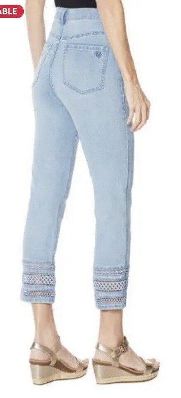 DG2 Diane Gilman Stretch Crochet Hem Cropped Jean Pants - Select Size & Color
