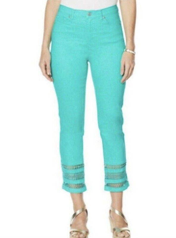 DG2 Diane Gilman Stretch Crochet Hem Cropped Jean Pants - Select Size & Color
