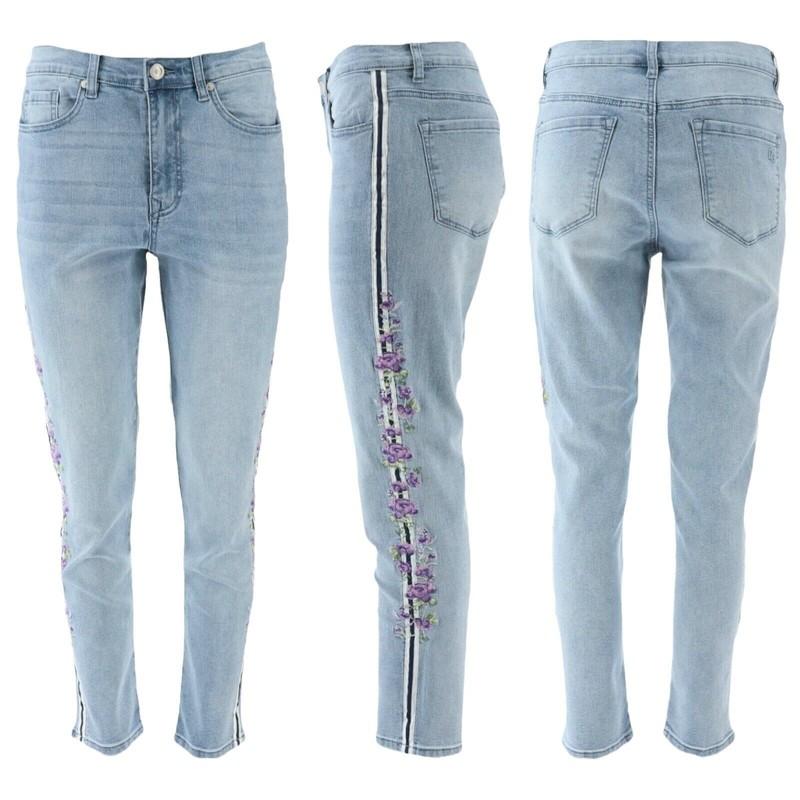 DG2 Diane Gilman Stretch Embroidered Stripe Skinny Jeans Pants - Choose Color