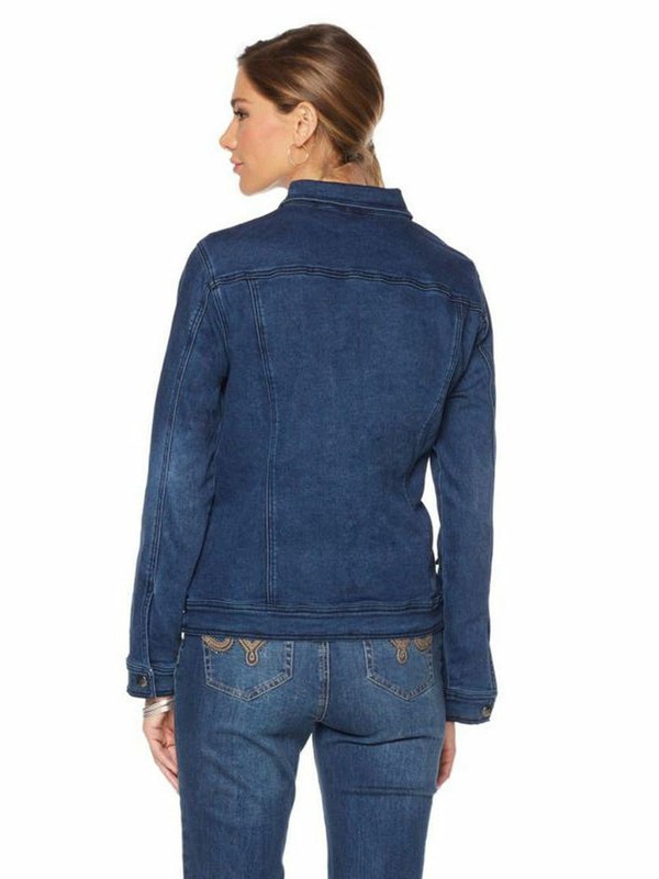 DIANE GILMAN Size XS Rhinestone Stretch Denim Jacket CHAMBRAY
