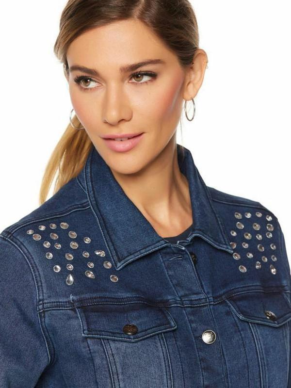 DIANE GILMAN Size XS Rhinestone Stretch Denim Jacket CHAMBRAY