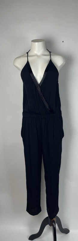 Diane Von Furstenberg Shany Black Silk Bead Embellished Jumpsuit Size 4