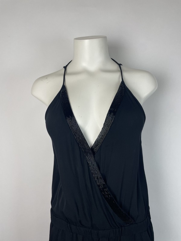 Diane Von Furstenberg Shany Black Silk Bead Embellished Jumpsuit Size 4