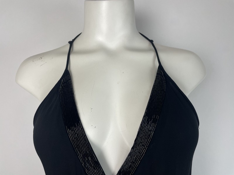 Diane Von Furstenberg Shany Black Silk Bead Embellished Jumpsuit Size 4