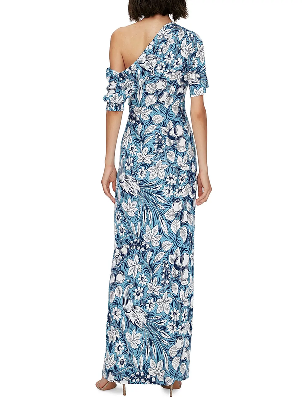 DIANE VON FURSTENBERG XL Wittrock Dress Bird Paradise Crepe One Shoulder Maxi