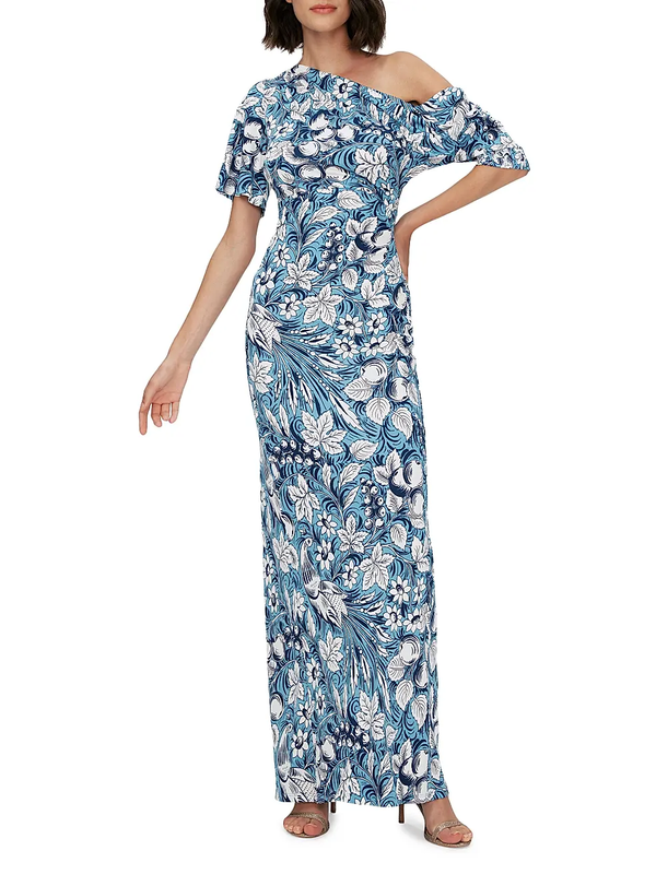 DIANE VON FURSTENBERG XL Wittrock Dress Bird Paradise Crepe One Shoulder Maxi