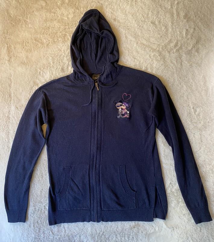 Disney Boutique Sweater Women's S Jacket Full Zip Hooded Blue Mickey Minnie