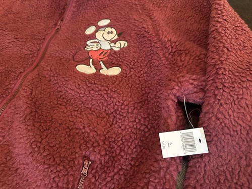 Disney Jacket Womens Large Red Burgundy Mickey Mouse Fleece Mousewear Embroidere