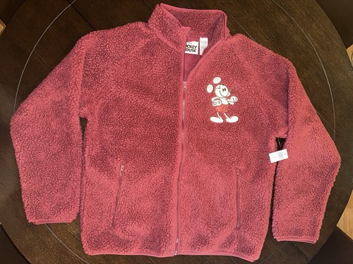 Disney Jacket Womens Large Red Burgundy Mickey Mouse Fleece Mousewear Embroidere
