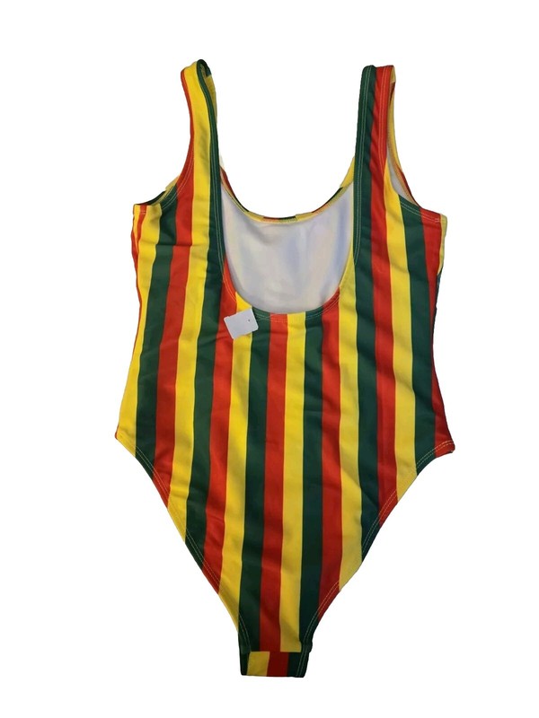 Disney Mickey Mouse Bathing Suit One Piece Womens S Stripes Yellow Red Swimsuit