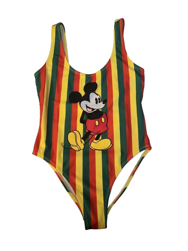 Disney Mickey Mouse Bathing Suit One Piece Womens S Stripes Yellow Red Swimsuit