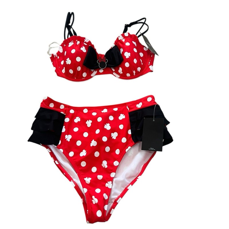 Disney Minnie Mouse Polka Dot Print Bikini Swim Suit Top bottoms Hot Topic Sz M