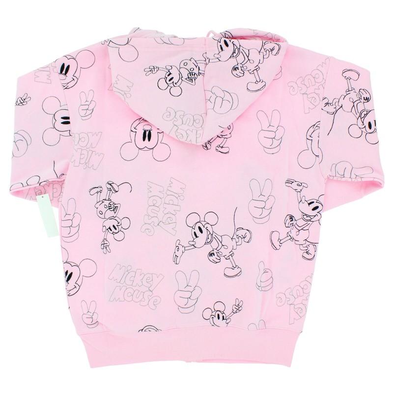 Disney Women's Mickey Mouse Full-Zip Hoodie Jacket Embroidered Characters Pink