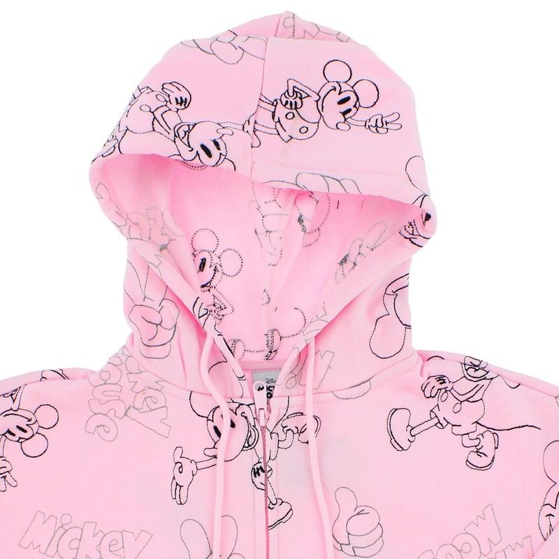 Disney Women's Mickey Mouse Full-Zip Hoodie Jacket Embroidered Characters Pink