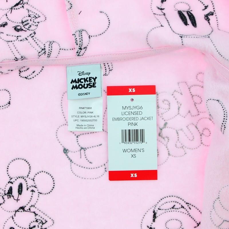 Disney Women's Mickey Mouse Full-Zip Hoodie Jacket Embroidered Characters Pink