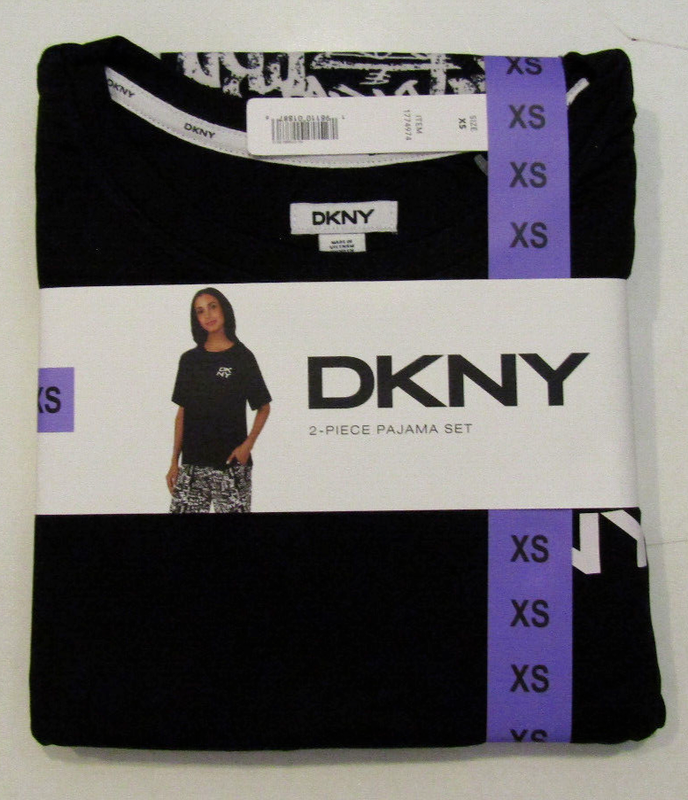 DKNY Black 2 Piece Pajama Set Shirt Capris Size XS X-Small NWT Womens