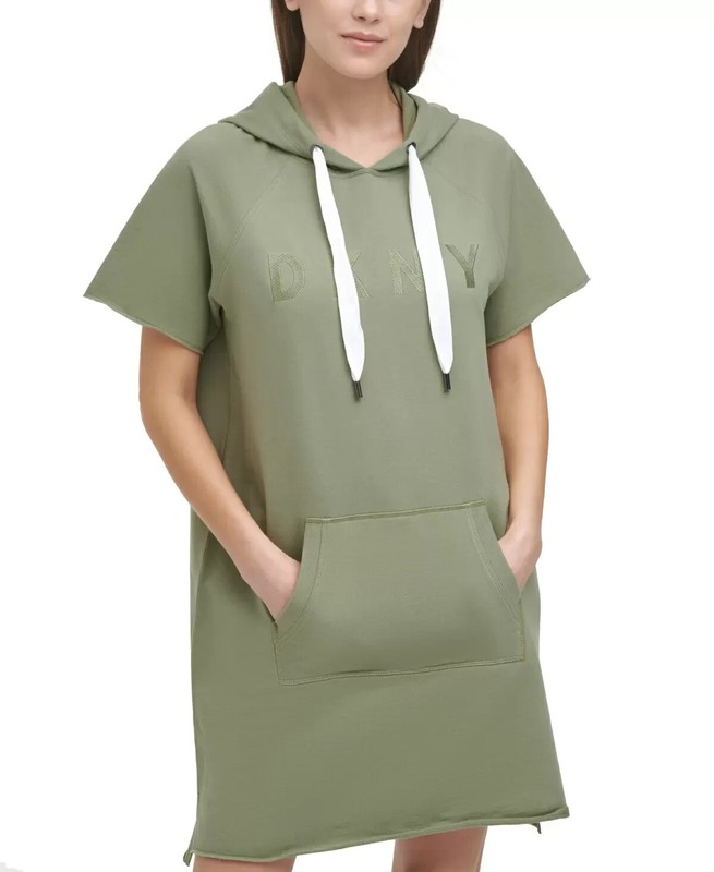 DKNY Cotton Sweatshirt Activewear Dress Hooded Pocket Size Small Olive Retail