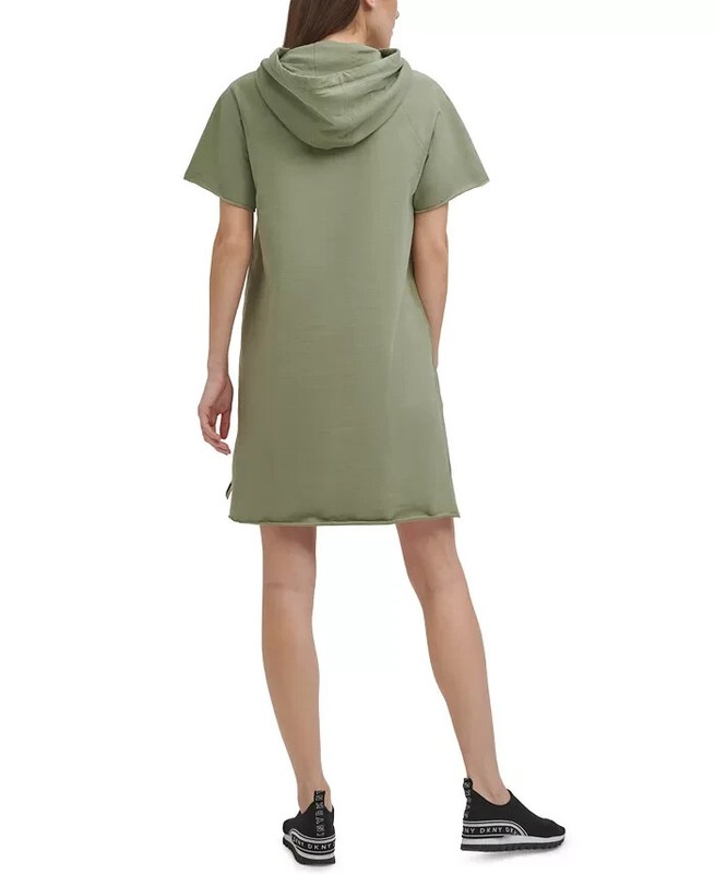 DKNY Cotton Sweatshirt Activewear Dress Hooded Pocket Size Small Olive Retail