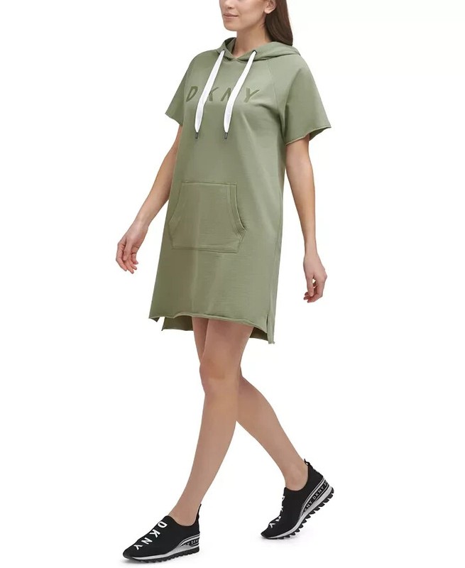 DKNY Cotton Sweatshirt Activewear Dress Hooded Pocket Size Small Olive Retail
