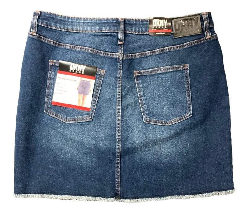 DKNY Denim Mini Skirt Women's 10 Blue Mid Rise Fringed Stretch 7322
